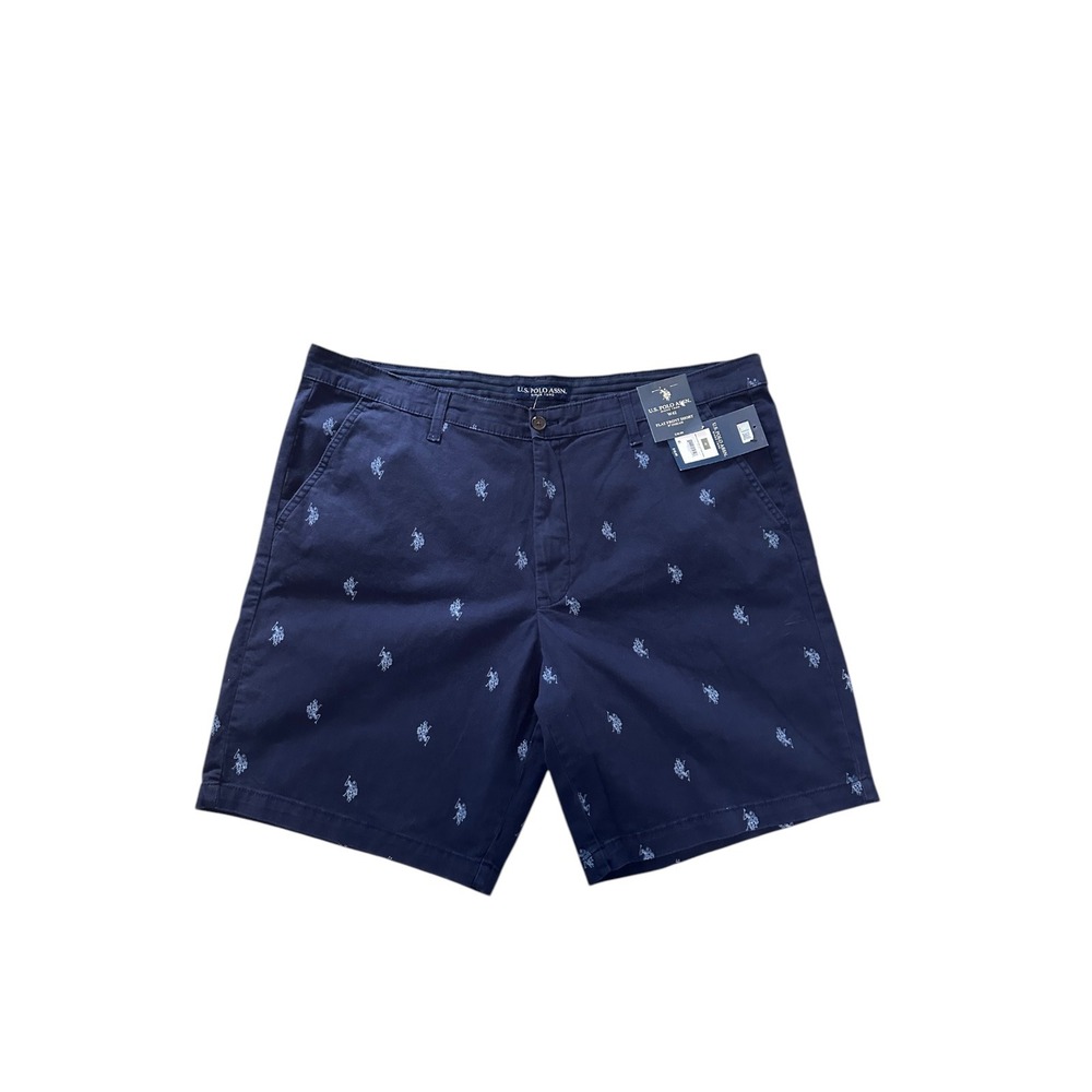 U.S. POLO ASSN. Flat Front Shorts 9" Inseam All Over Logo‎ Print W42